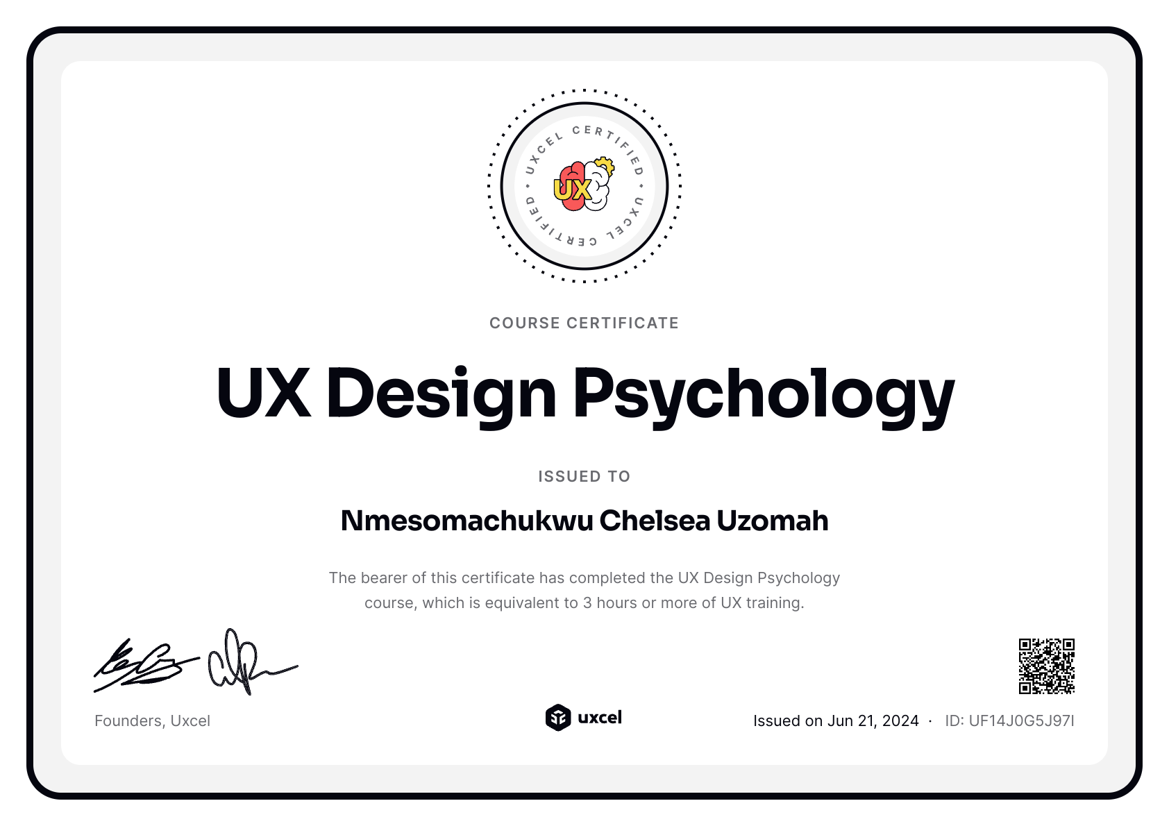 Nmesoma C. Uzomah's certificate